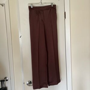 Mango- Satin wide leg brown pants